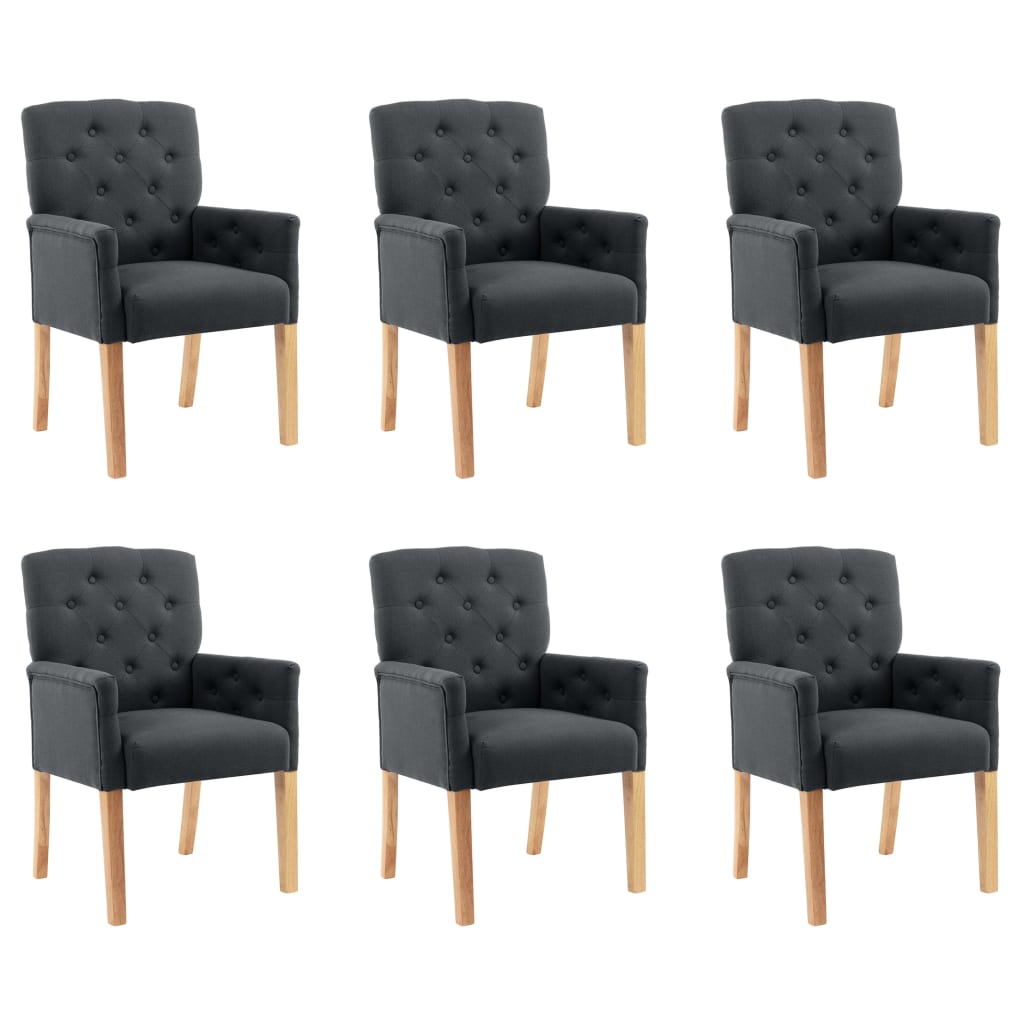 vidaXL Scaune de bucătărie cu brațe, 6 buc., gri, material textil