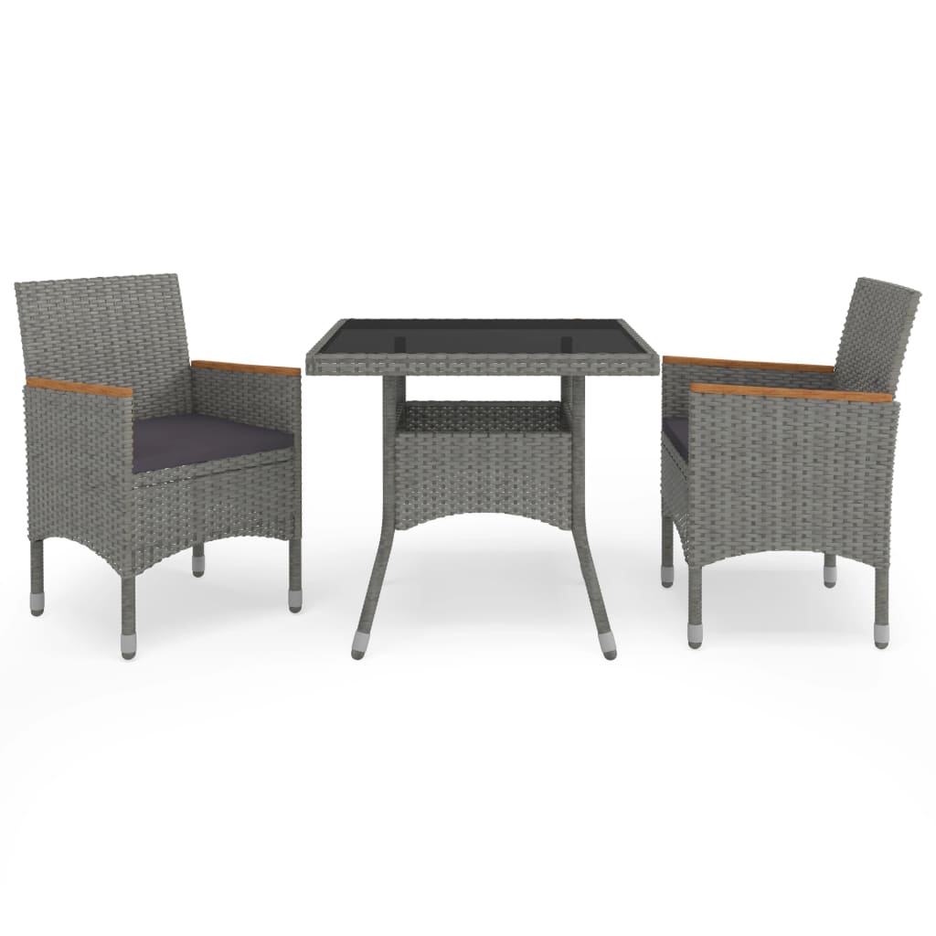 vidaXL Set mobilier grădină, 3 piese, gri, poliratan și lemn acacia vidaXL Set mobilier grădină, 3 piese, gri, poliratan și lemn acacia