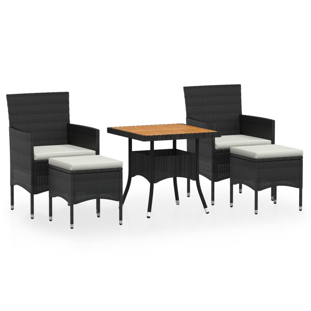 vidaXL Set mobilier grădină, 5 piese, negru, poliratan și lemn acacia vidaXL Set mobilier grădină, 5 piese, negru, poliratan și lemn acacia