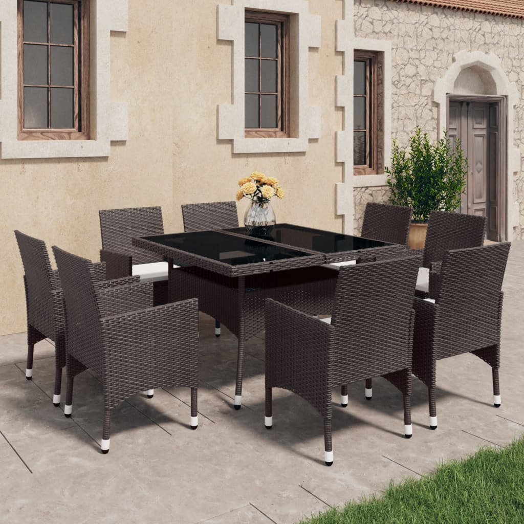 vidaXL Set mobilier grădină, 9 piese, maro, poliratan și sticlă vidaXL Set mobilier grădină, 9 piese, maro, poliratan și sticlă