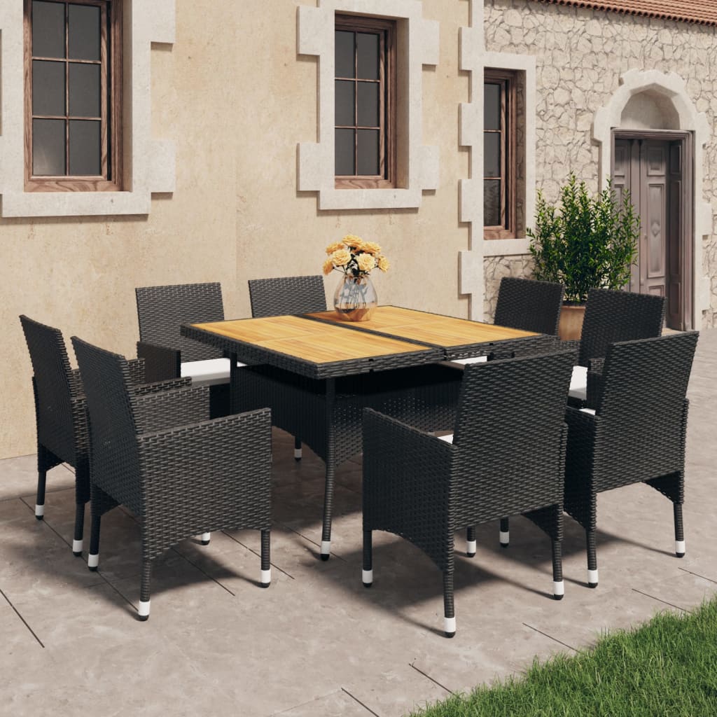 vidaXL Set mobilier grădină, 9 piese, negru, poliratan și lemn acacia vidaXL Set mobilier grădină, 9 piese, negru, poliratan și lemn acacia
