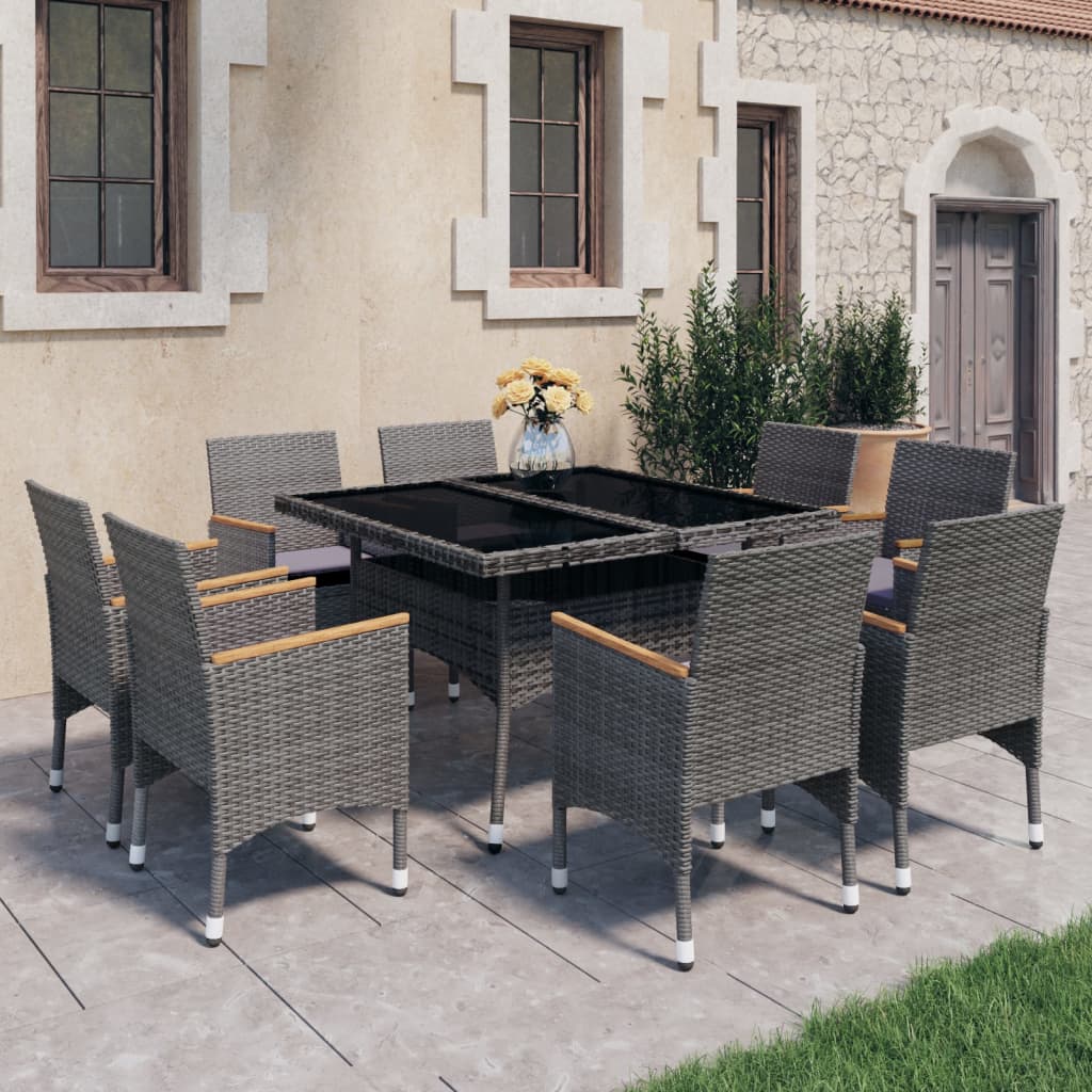 vidaXL Set mobilier grădină, 9 piese, gri, poliratan, lemn acacia vidaXL Set mobilier grădină, 9 piese, gri, poliratan, lemn acacia