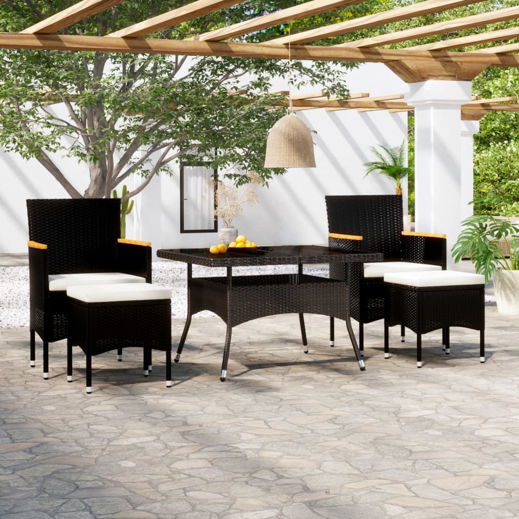 vidaXL Set mobilier grădină, 5 piese, negru, poliratan/sticlă tratată vidaXL Set mobilier grădină, 5 piese, negru, poliratan/sticlă tratată