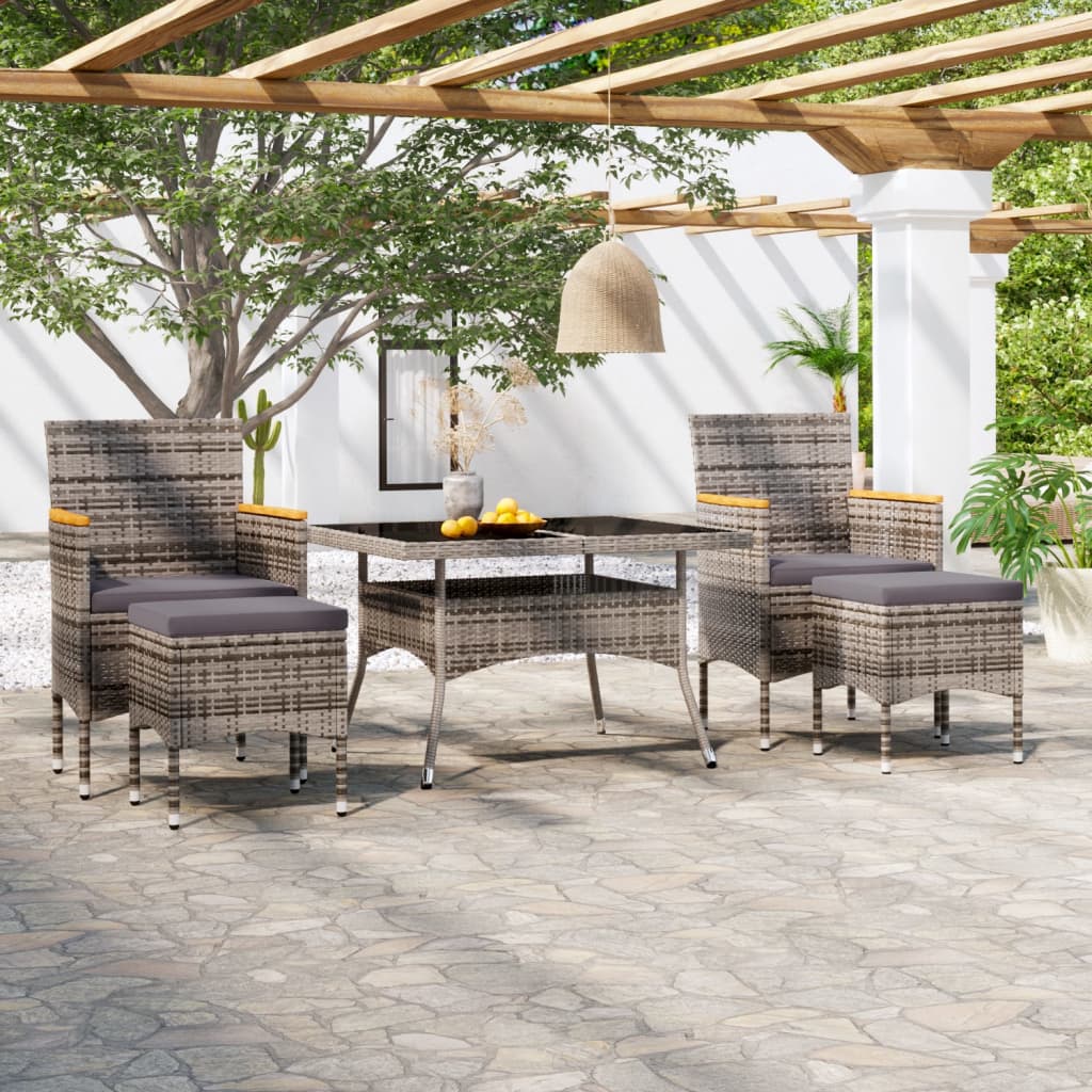 vidaXL Set mobilier grădină, 5 piese, gri, poliratan/sticlă tratată vidaXL Set mobilier grădină, 5 piese, gri, poliratan/sticlă tratată