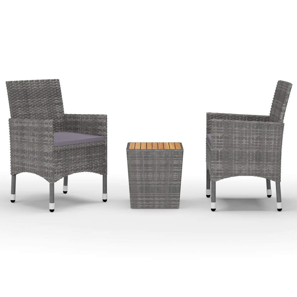 vidaXL Set mobilier grădină, 3 piese, gri, poliratan și lemn acacia vidaXL Set mobilier grădină, 3 piese, gri, poliratan și lemn acacia