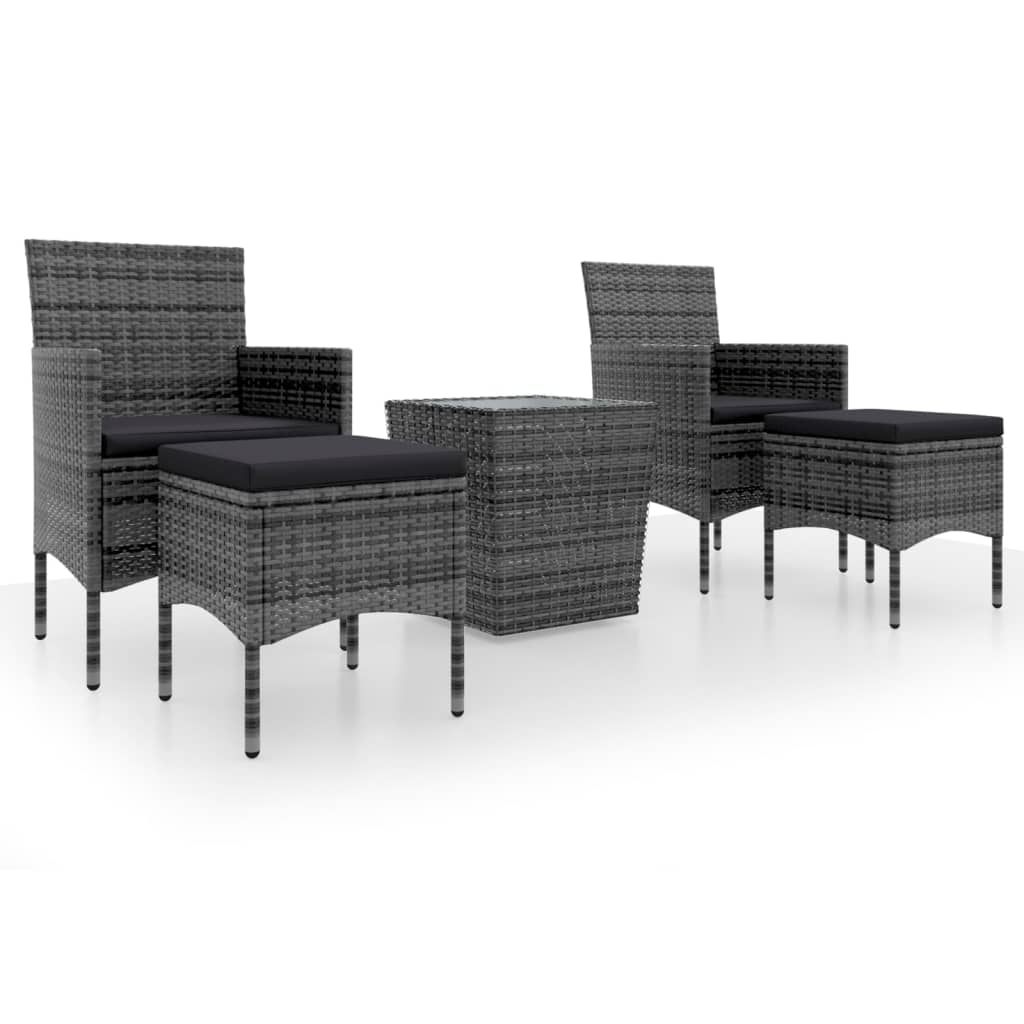 vidaXL Set mobilier de grădină, 3 piese, gri, poliratan și sticlă vidaXL Set mobilier de grădină, 3 piese, gri, poliratan și sticlă