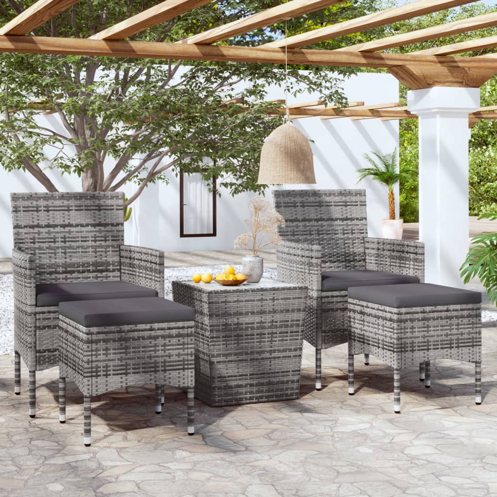 vidaXL Set mobilier de grădină, 3 piese, gri, poliratan și sticlă vidaXL Set mobilier de grădină, 3 piese, gri, poliratan și sticlă