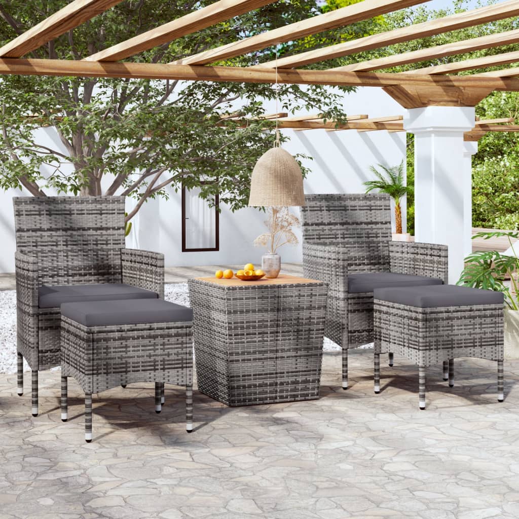 vidaXL Set mobilier grădină, 5 piese, gri, poliratan și lemn acacia vidaXL Set mobilier grădină, 5 piese, gri, poliratan și lemn acacia