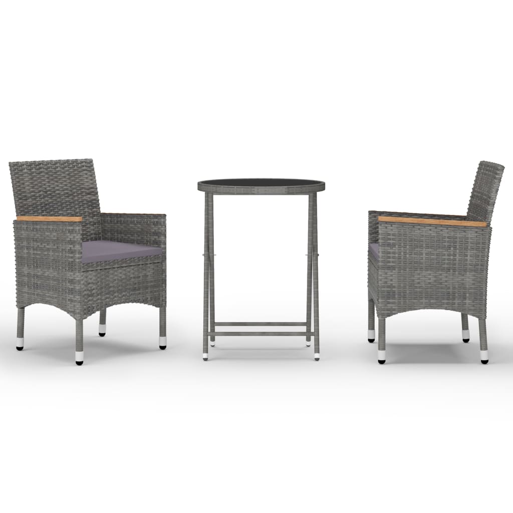 vidaXL Set mobilier de grădină, 3 piese, gri, poliratan și sticlă vidaXL Set mobilier de grădină, 3 piese, gri, poliratan și sticlă