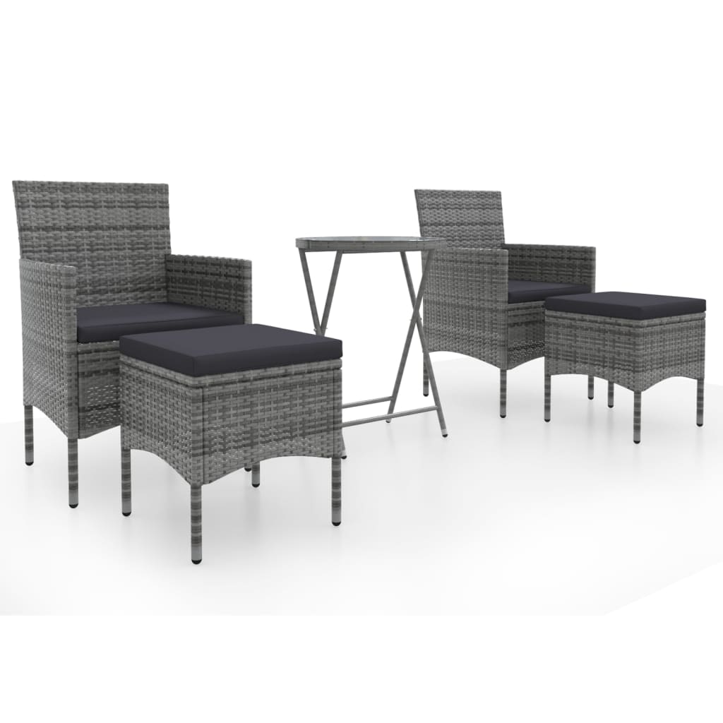 vidaXL Set mobilier de grădină, 3 piese, gri, poliratan și sticlă vidaXL Set mobilier de grădină, 3 piese, gri, poliratan și sticlă