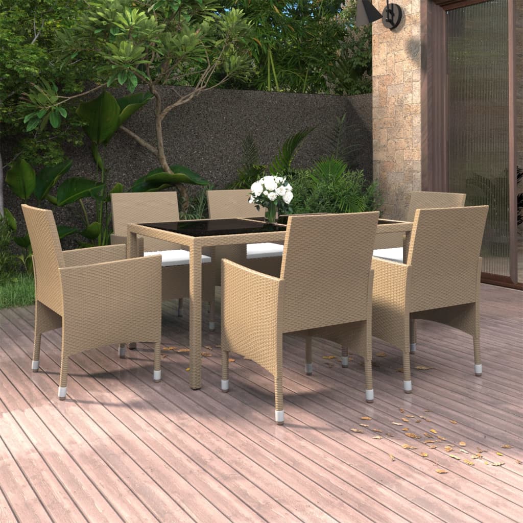 vidaXL Set mobilier grădină, 7 piese, bej, poliratan/sticlă securizată vidaXL Set mobilier grădină, 7 piese, bej, poliratan/sticlă securizată