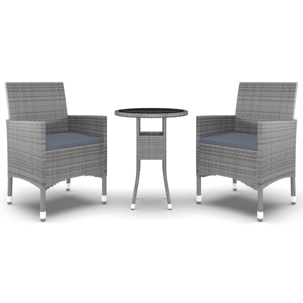 vidaXL Set mobilier de grădină, 3 piese, gri, poliratan vidaXL Set mobilier de grădină, 3 piese, gri, poliratan