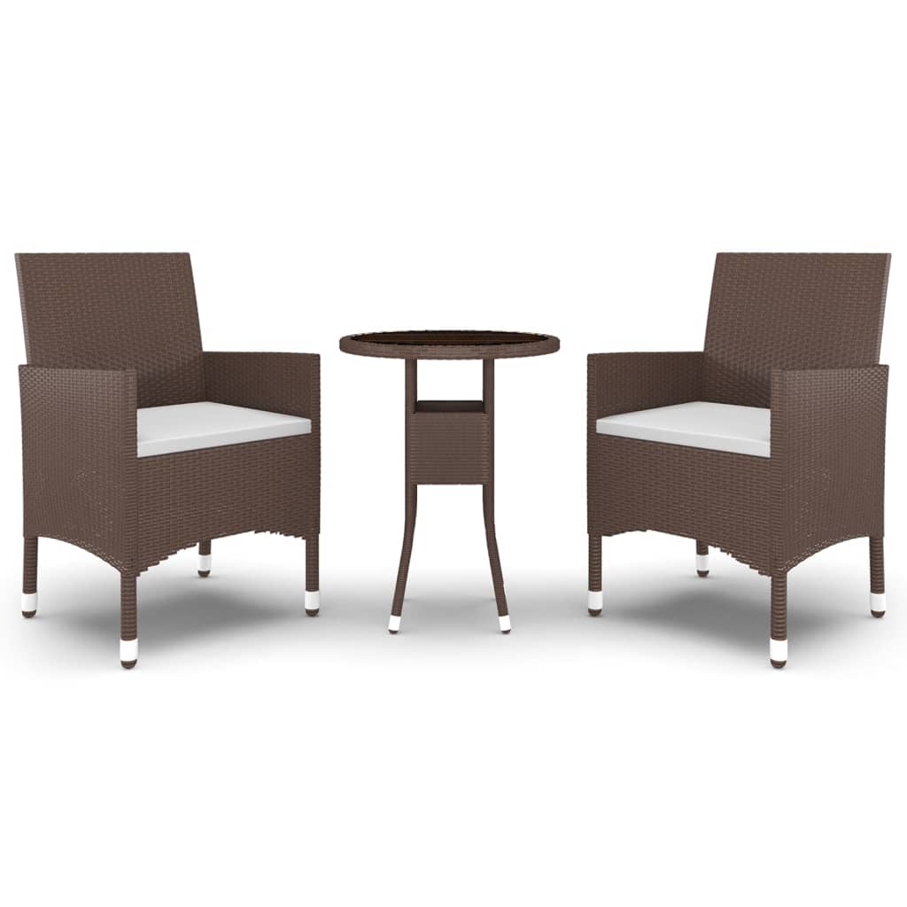 vidaXL Set mobilier de grădină, 3 piese, maro, poliratan