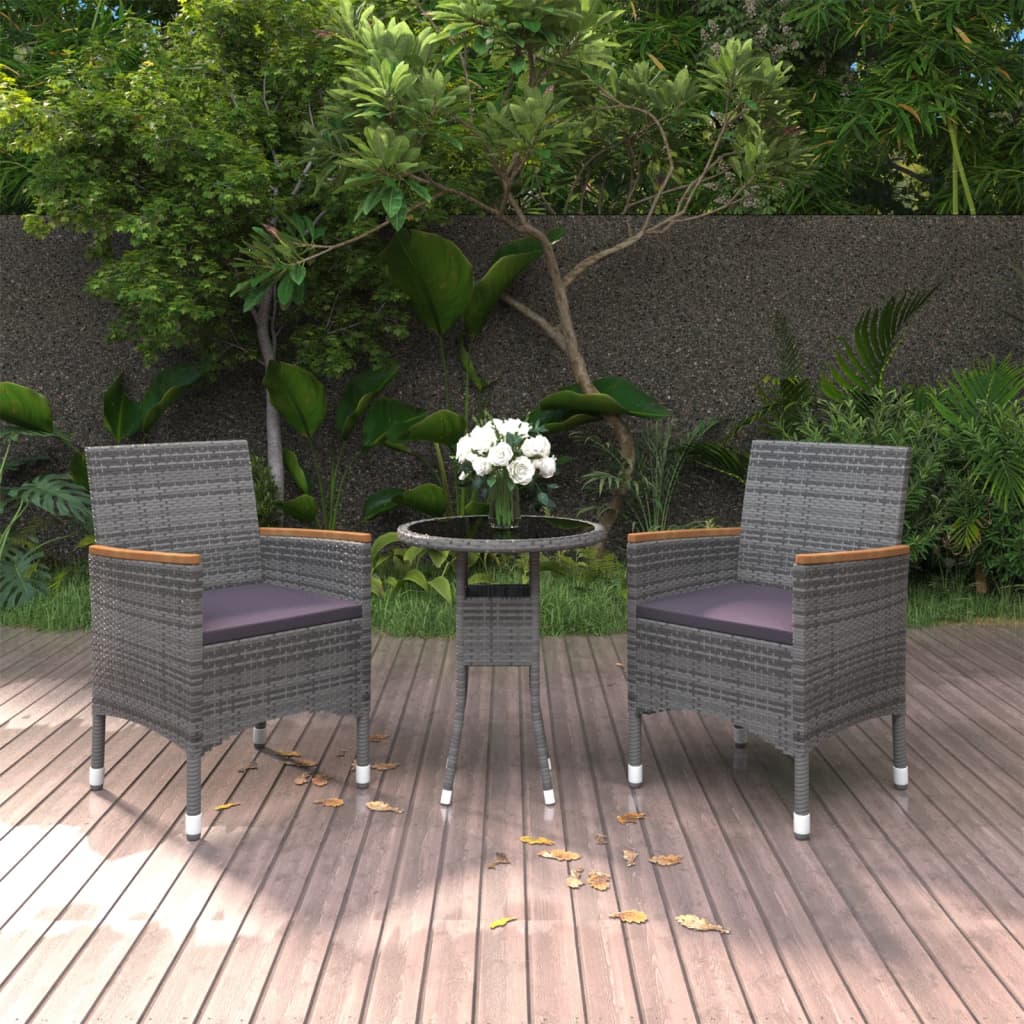 vidaXL Set mobilier de grădină, 3 piese, gri, poliratan vidaXL Set mobilier de grădină, 3 piese, gri, poliratan