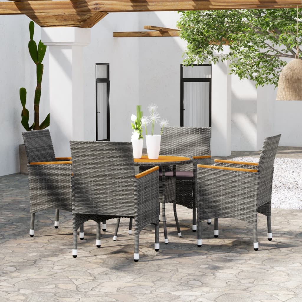 vidaXL Set mobilier grădină, 5 piese, gri, poliratan și sticlă vidaXL Set mobilier grădină, 5 piese, gri, poliratan și sticlă