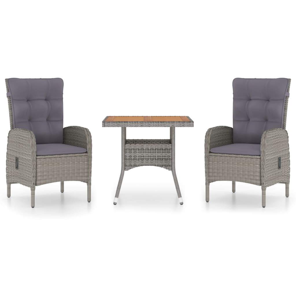 vidaXL Set mobilier grădină, 3 piese, gri, poliratan și lemn acacia vidaXL Set mobilier grădină, 3 piese, gri, poliratan și lemn acacia