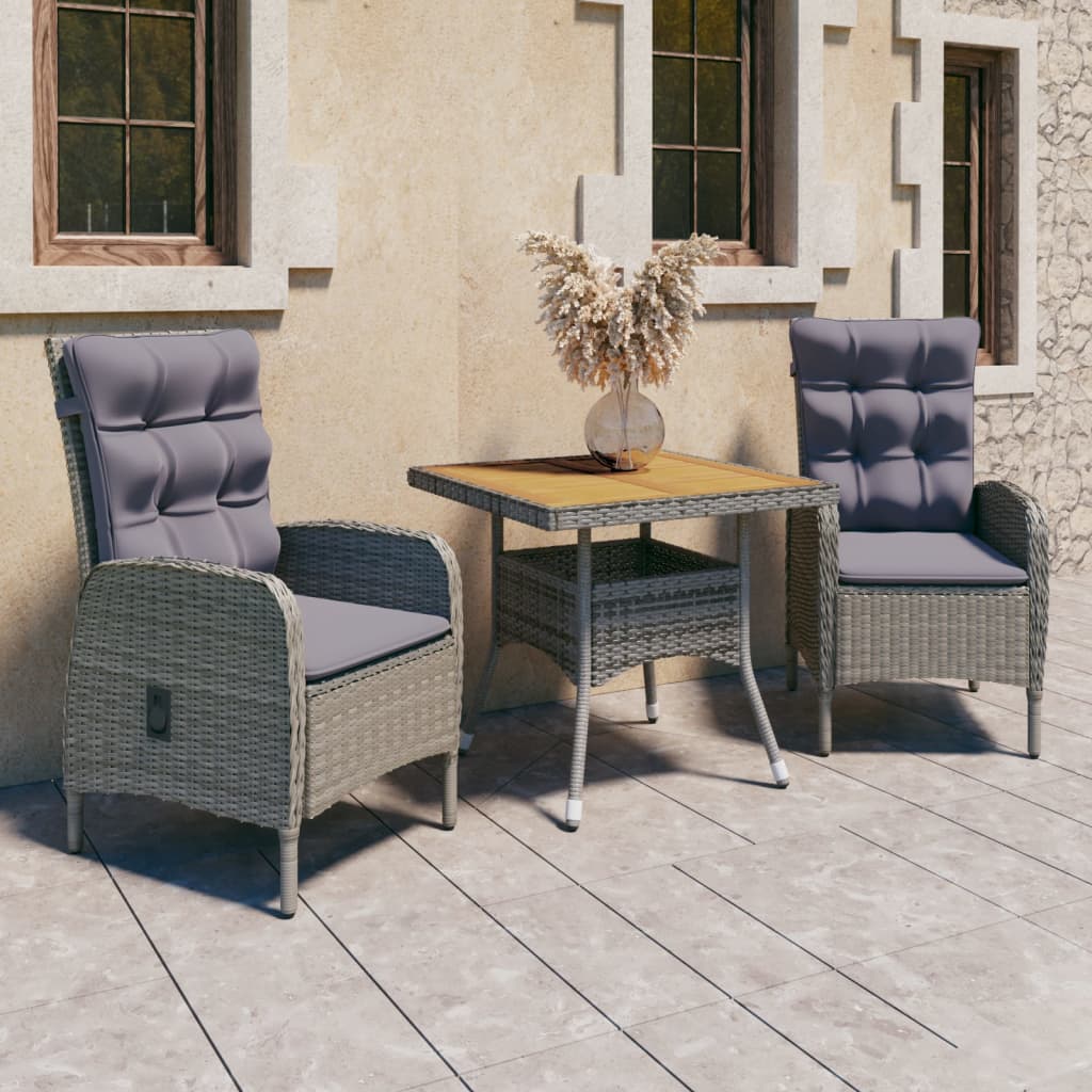 vidaXL Set mobilier grădină, 3 piese, gri, poliratan și lemn acacia vidaXL Set mobilier grădină, 3 piese, gri, poliratan și lemn acacia
