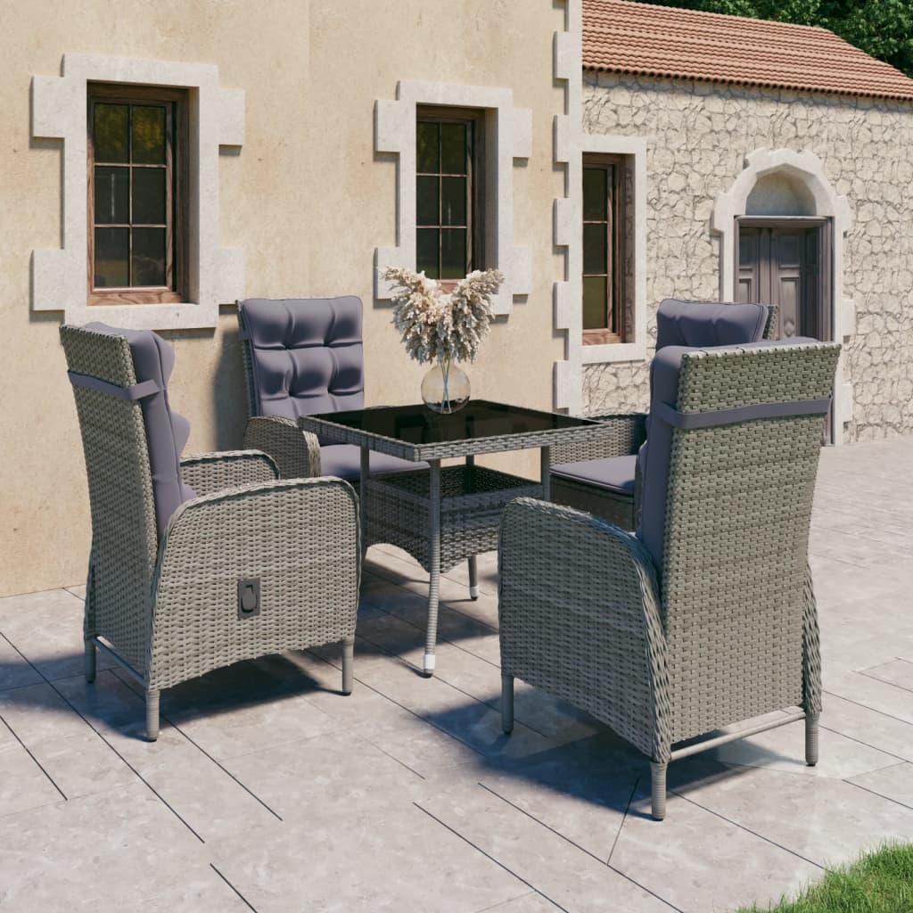 vidaXL Set mobilier grădină, 5 piese, gri, poliratan și sticlă vidaXL Set mobilier grădină, 5 piese, gri, poliratan și sticlă