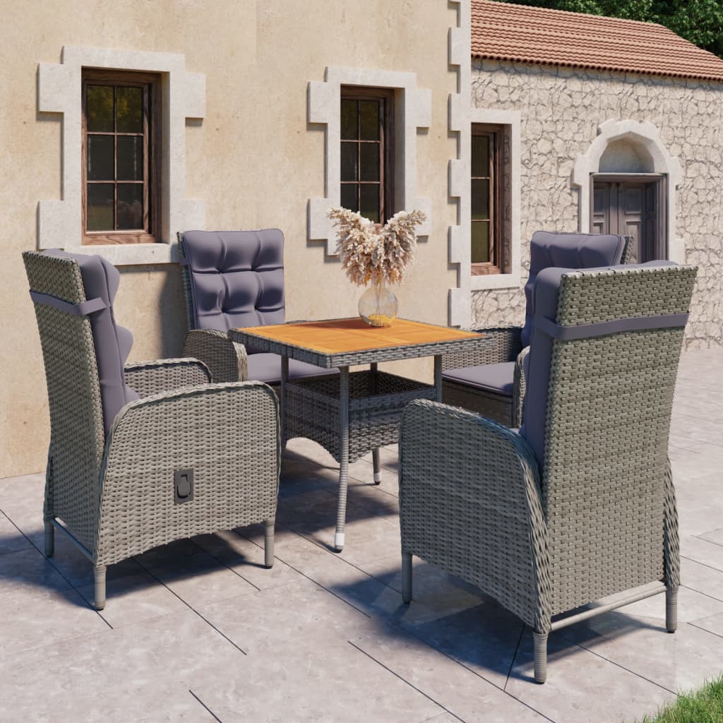 vidaXL Set mobilier grădină, 5 piese, gri, poliratan, lemn acacia vidaXL Set mobilier grădină, 5 piese, gri, poliratan, lemn acacia