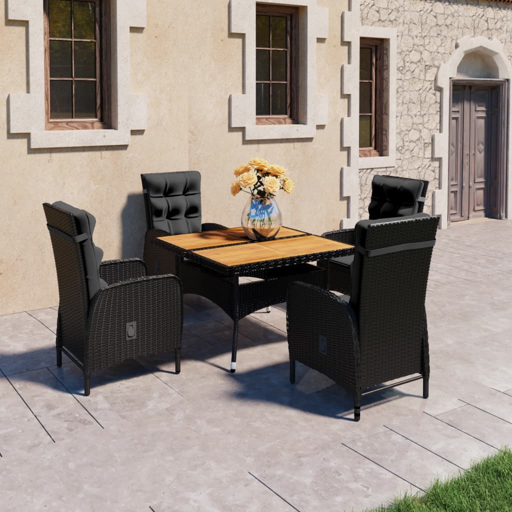 vidaXL Set mobilier grădină, 5 piese, negru, poliratan și lemn acacia vidaXL Set mobilier grădină, 5 piese, negru, poliratan și lemn acacia