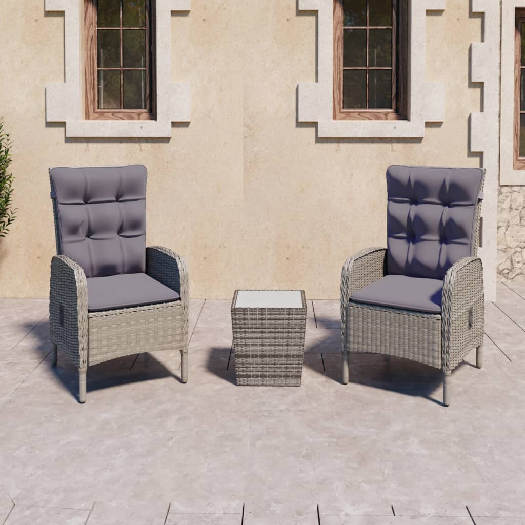vidaXL Set mobilier grădină, 3 piese, gri, poliratan și sticlă vidaXL Set mobilier grădină, 3 piese, gri, poliratan și sticlă