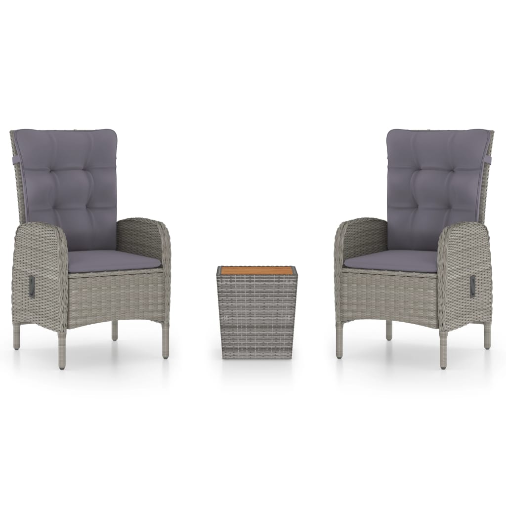 vidaXL Set mobilier grădină, 3 piese, gri, poliratan și lemn acacia vidaXL Set mobilier grădină, 3 piese, gri, poliratan și lemn acacia