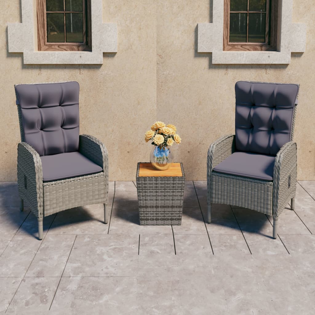 vidaXL Set mobilier grădină, 3 piese, gri, poliratan și lemn acacia vidaXL Set mobilier grădină, 3 piese, gri, poliratan și lemn acacia