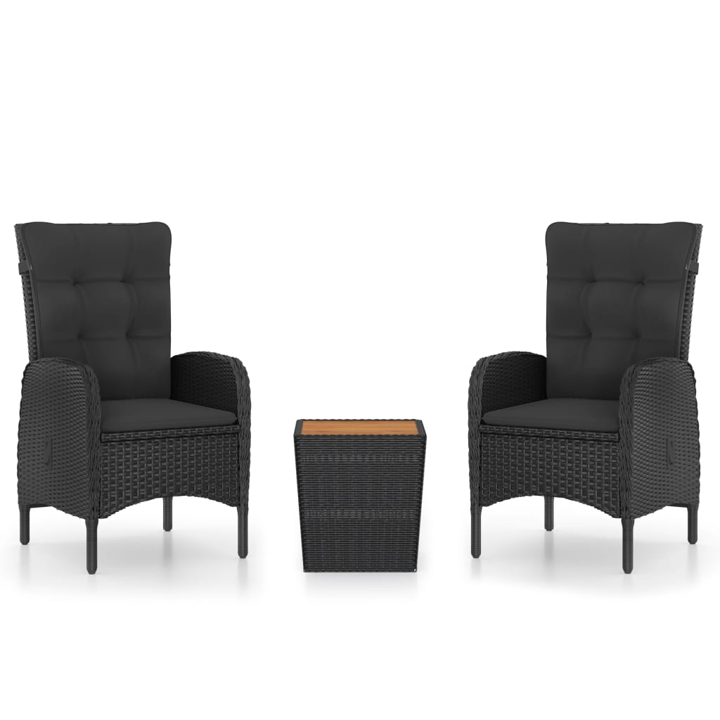 vidaXL Set mobilier grădină, 3 piese, negru, poliratan și lemn acacia vidaXL Set mobilier grădină, 3 piese, negru, poliratan și lemn acacia