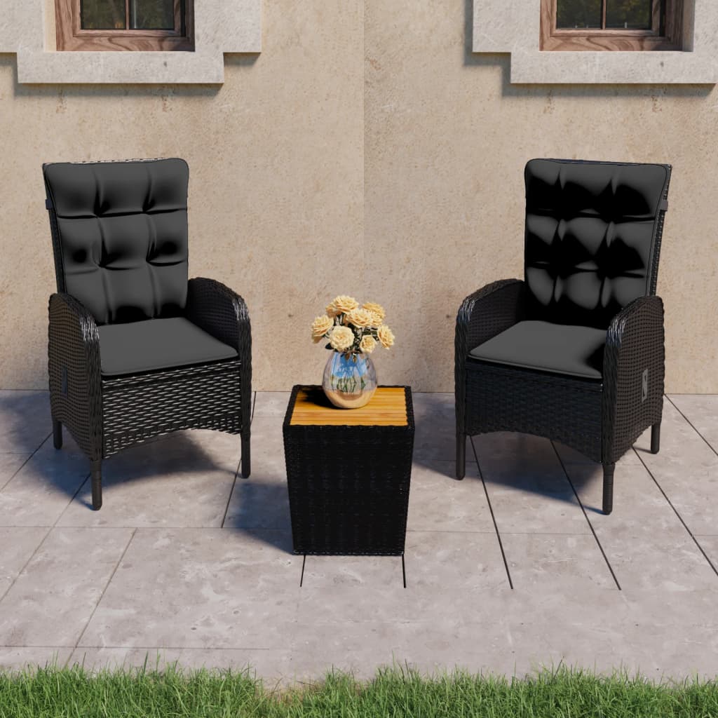 vidaXL Set mobilier grădină, 3 piese, negru, poliratan și lemn acacia vidaXL Set mobilier grădină, 3 piese, negru, poliratan și lemn acacia