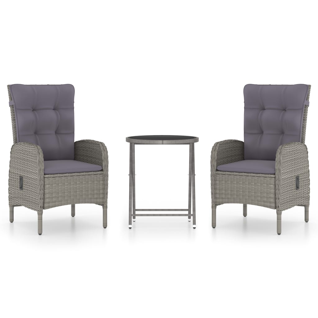 vidaXL Set mobilier grădină, 3 piese, gri, poliratan și sticlă vidaXL Set mobilier grădină, 3 piese, gri, poliratan și sticlă