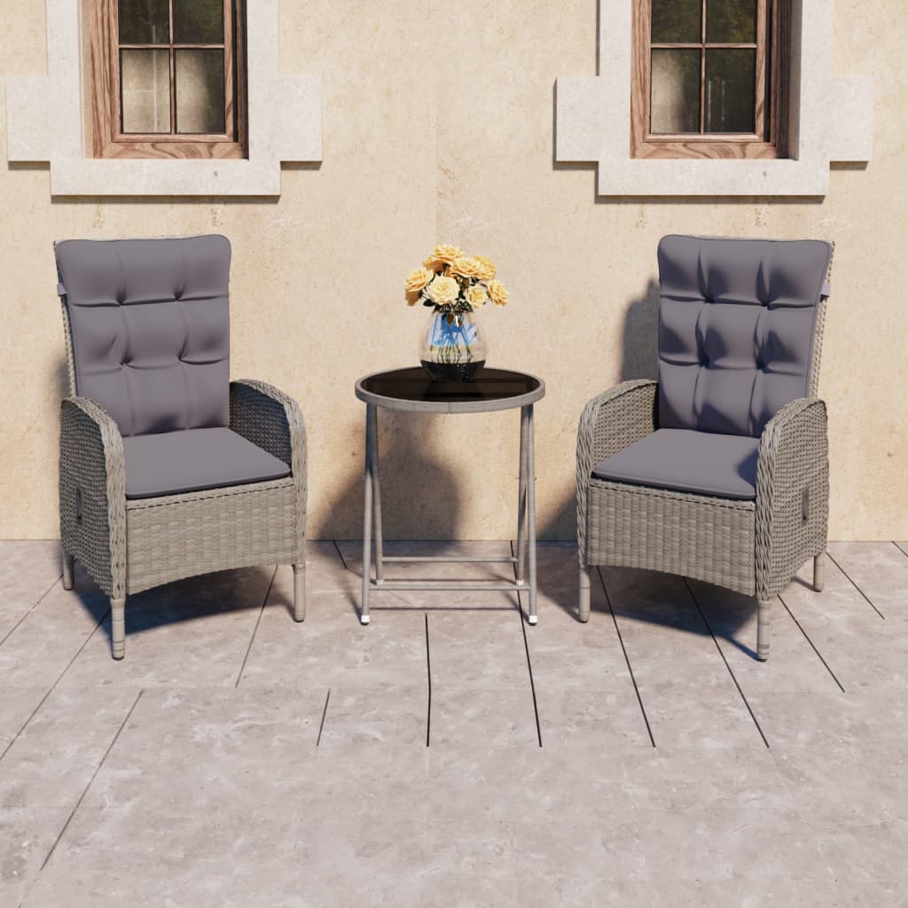 vidaXL Set mobilier grădină, 3 piese, gri, poliratan și sticlă vidaXL Set mobilier grădină, 3 piese, gri, poliratan și sticlă