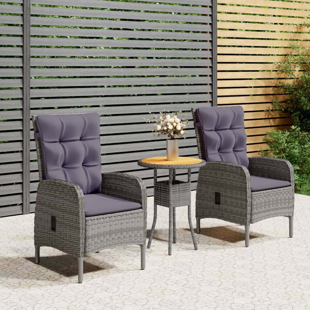 vidaXL Set bistro de grădină, 3 piese, gri, poliratan vidaXL Set bistro de grădină, 3 piese, gri, poliratan