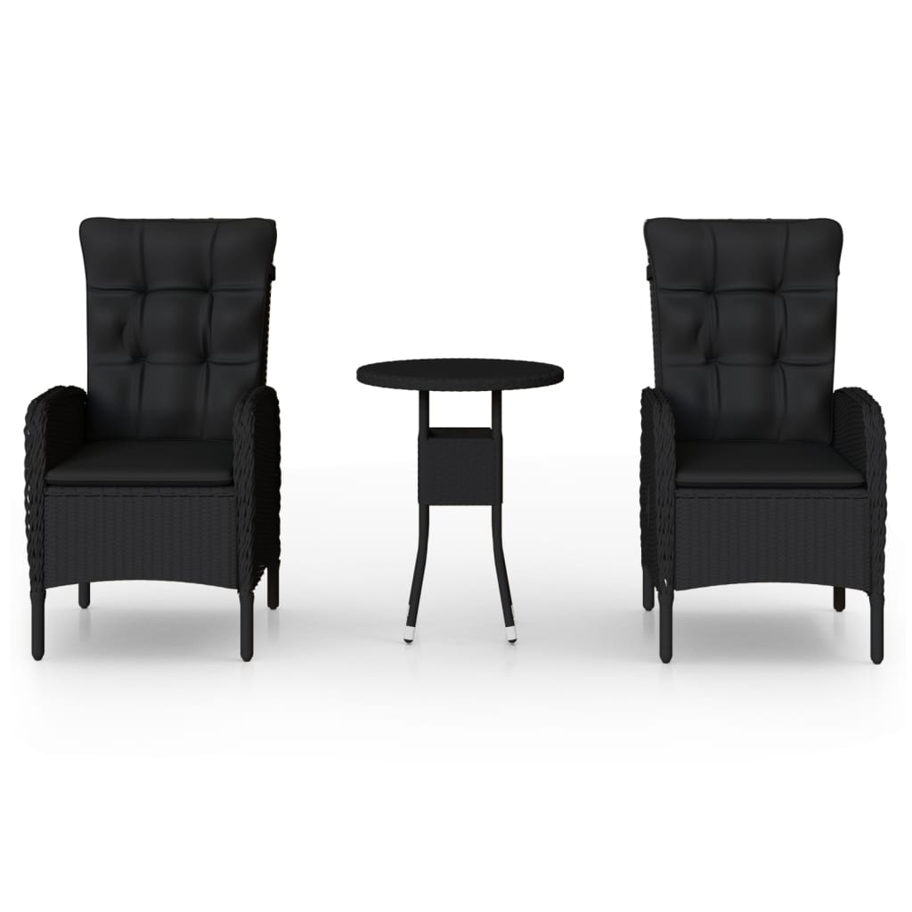 vidaXL Set bistro de grădină, 3 piese, negru, poliratan vidaXL Set bistro de grădină, 3 piese, negru, poliratan