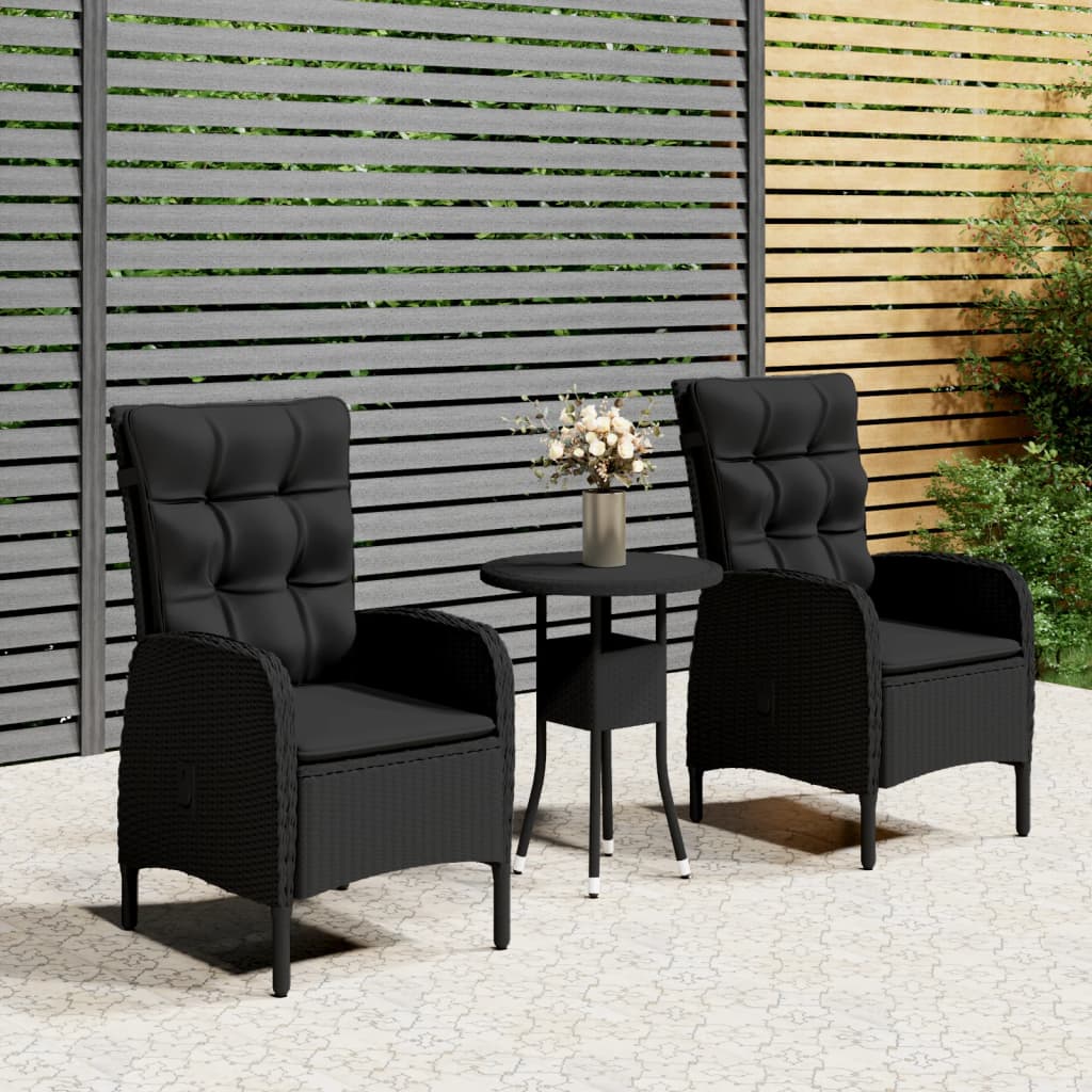 vidaXL Set bistro de grădină, 3 piese, negru, poliratan vidaXL Set bistro de grădină, 3 piese, negru, poliratan