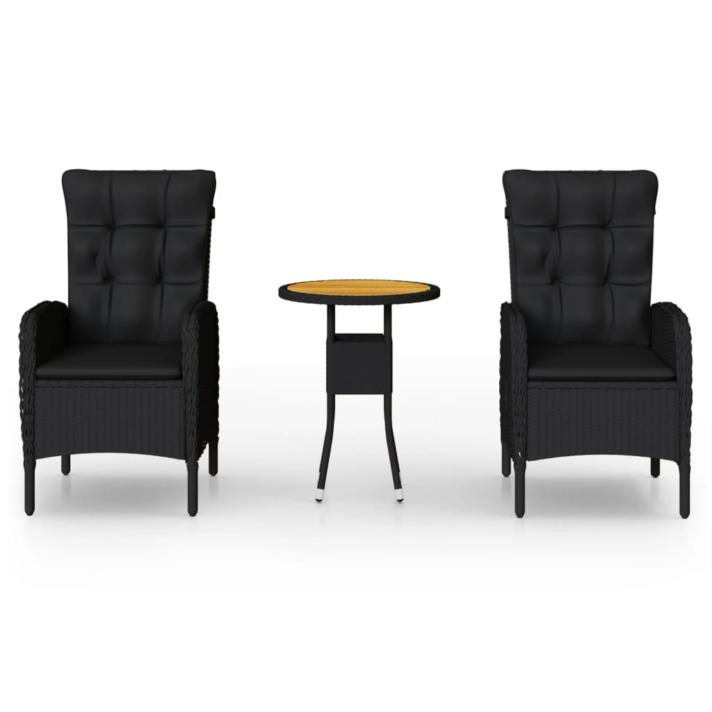 vidaXL Set bistro de grădină, 3 piese, negru, poliratan vidaXL Set bistro de grădină, 3 piese, negru, poliratan