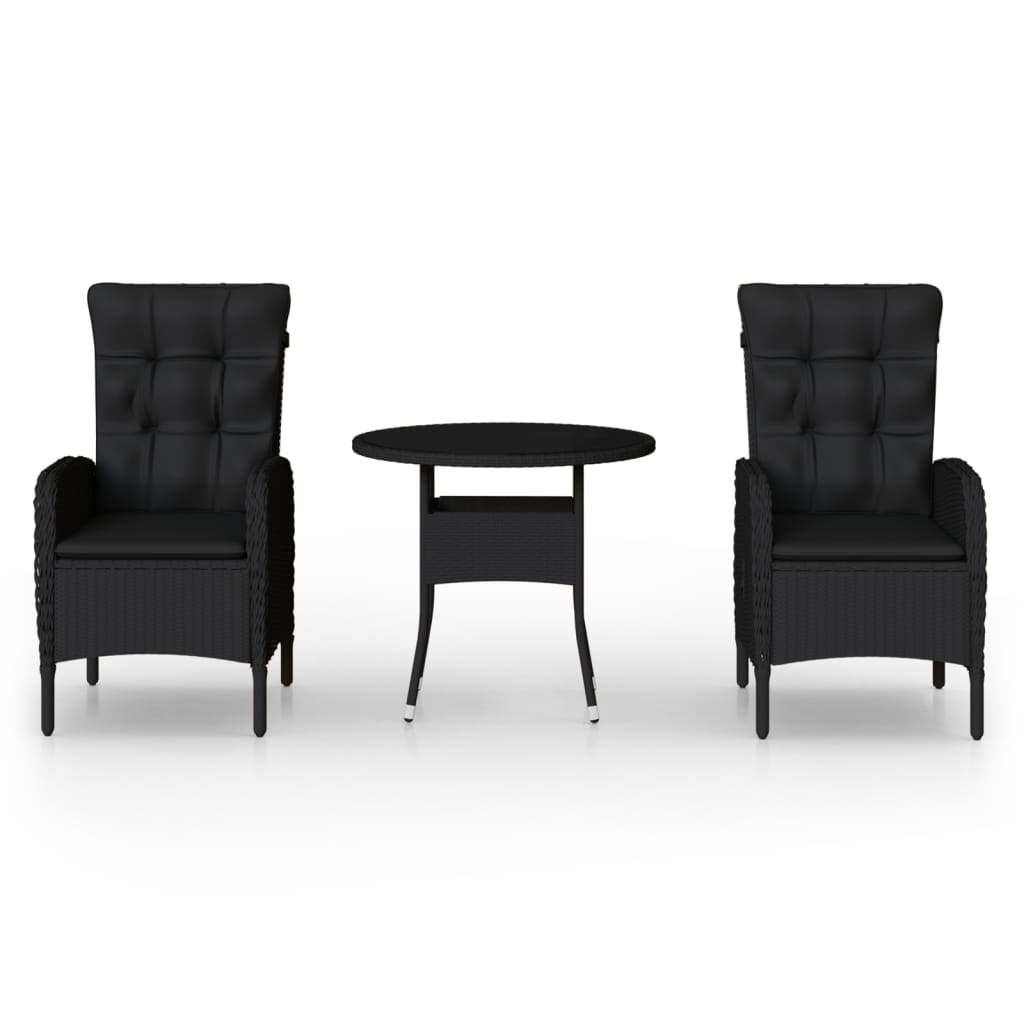 vidaXL Set bistro de grădină, 3 piese, negru, poliratan vidaXL Set bistro de grădină, 3 piese, negru, poliratan