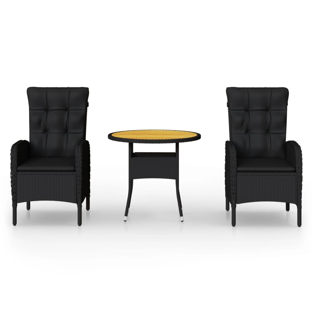 vidaXL Set bistro de grădină, 3 piese, negru, poliratan vidaXL Set bistro de grădină, 3 piese, negru, poliratan