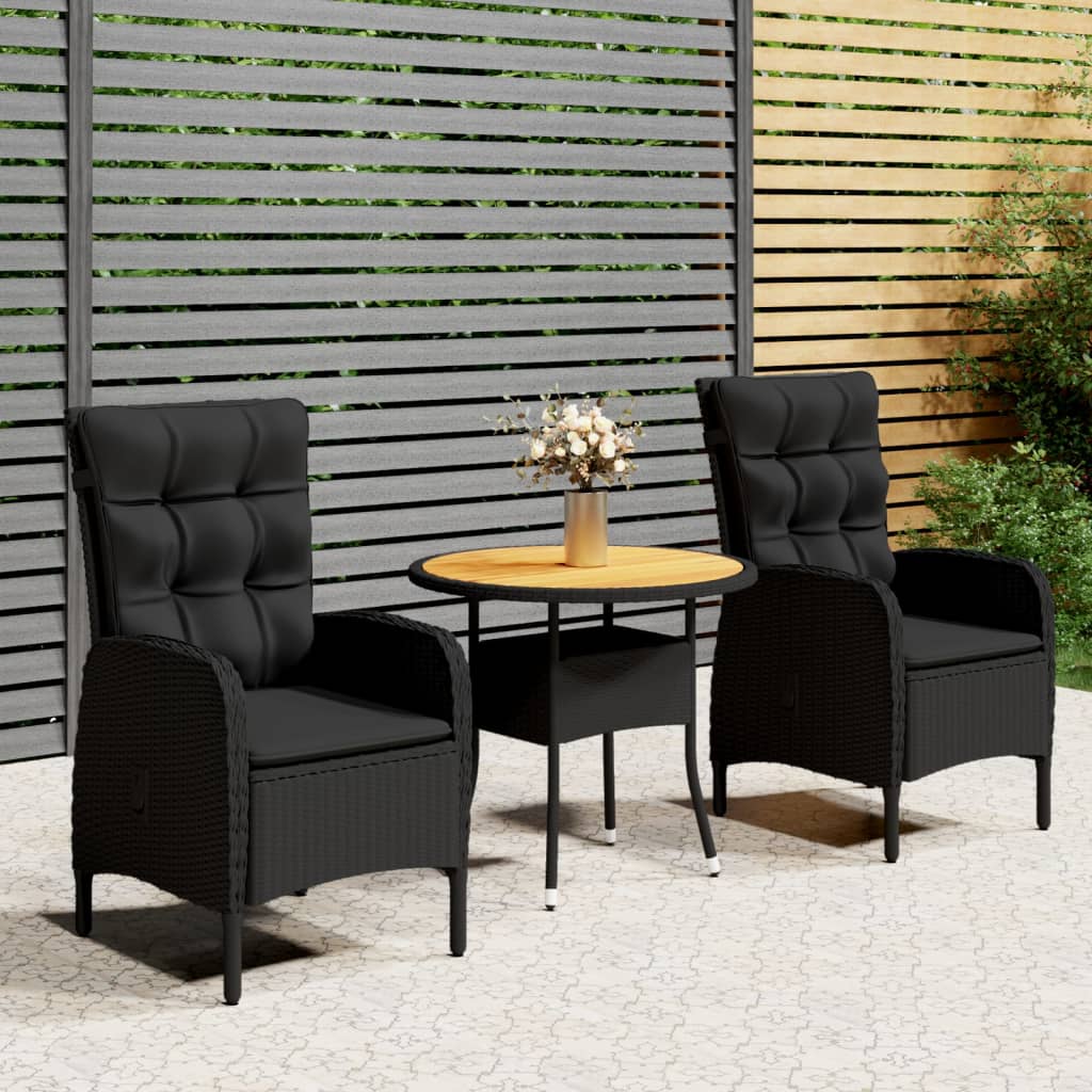 vidaXL Set bistro de grădină, 3 piese, negru, poliratan vidaXL Set bistro de grădină, 3 piese, negru, poliratan