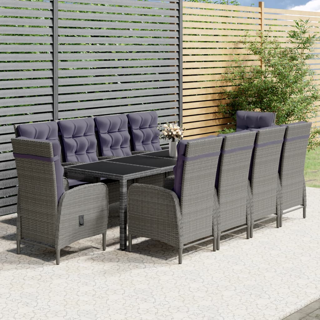 vidaXL Set mobilier de grădină, 11 piese, gri, poliratan vidaXL Set mobilier de grădină, 11 piese, gri, poliratan