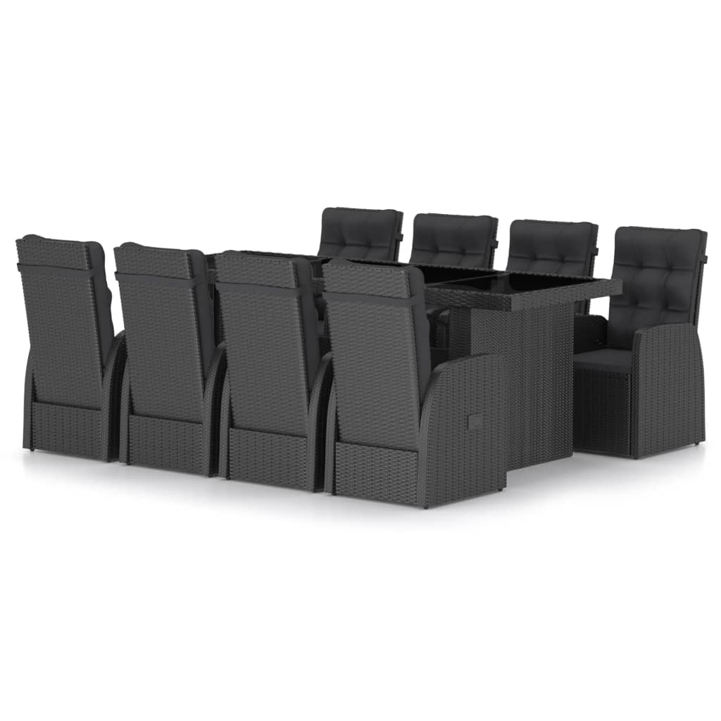 vidaXL Set mobilier de grădină cu perne, 9 piese, negru, poliratan