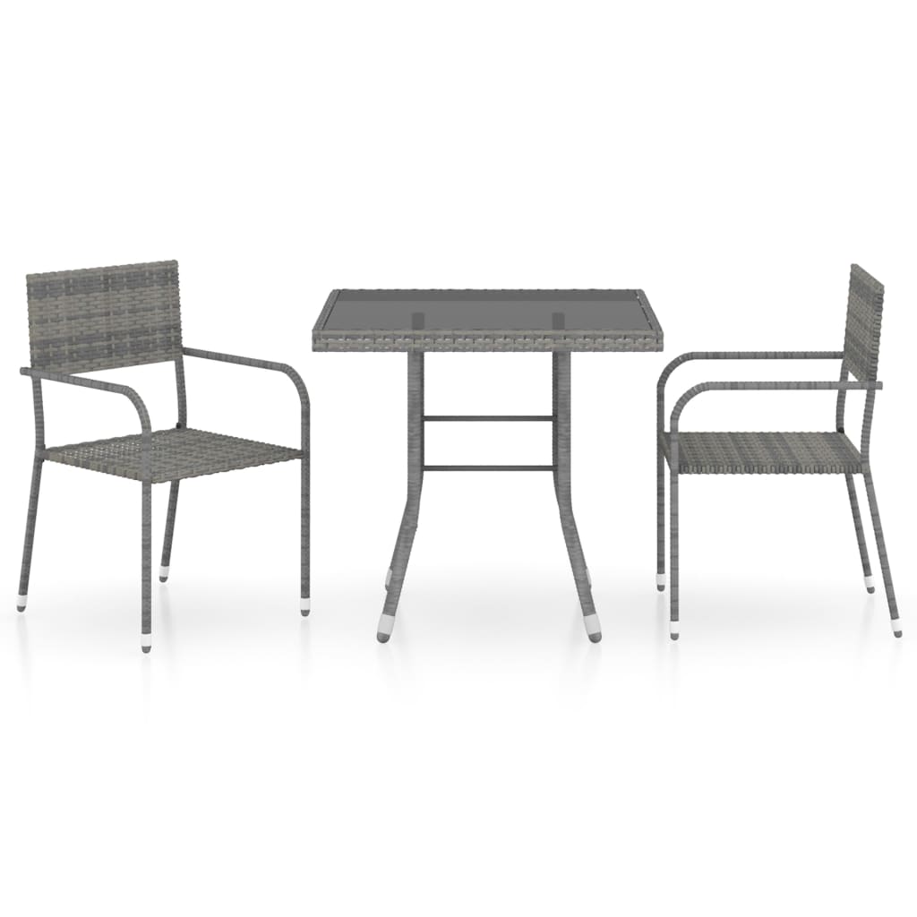 vidaXL Set mobilier de grădină, gri, 3 piese, antracit, poli ratan