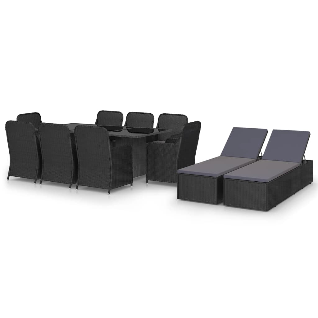 vidaXL Set mobilier de grădină, 11 piese, negru, poliratan vidaXL Set mobilier de grădină, 11 piese, negru, poliratan