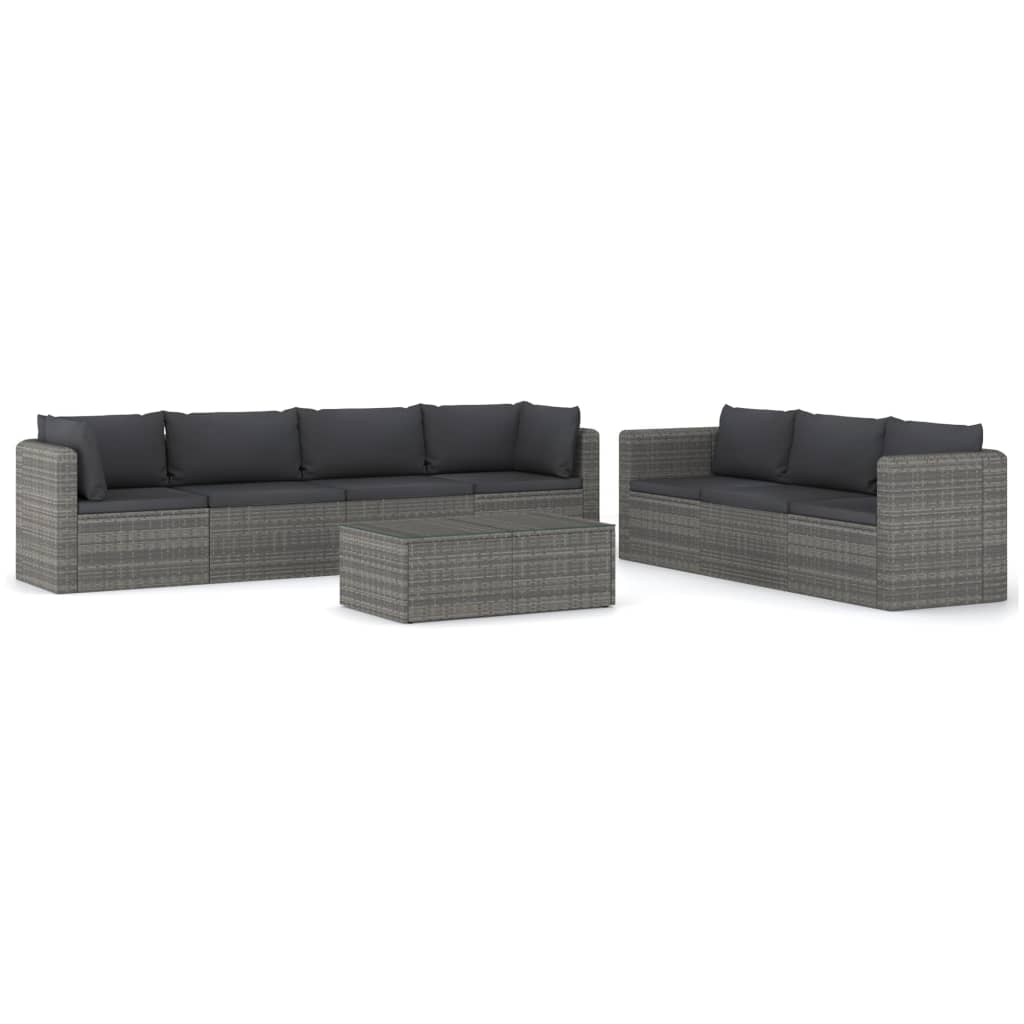 vidaXL Set mobilier de grădină cu perne, 8 piese, gri, poliratan vidaXL Set mobilier de grădină cu perne, 8 piese, gri, poliratan
