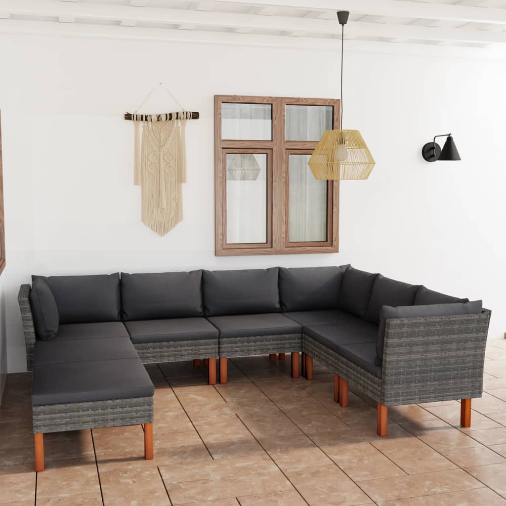 vidaXL Set mobilier de grădină cu perne, 8 piese, gri, poliratan vidaXL Set mobilier de grădină cu perne, 8 piese, gri, poliratan