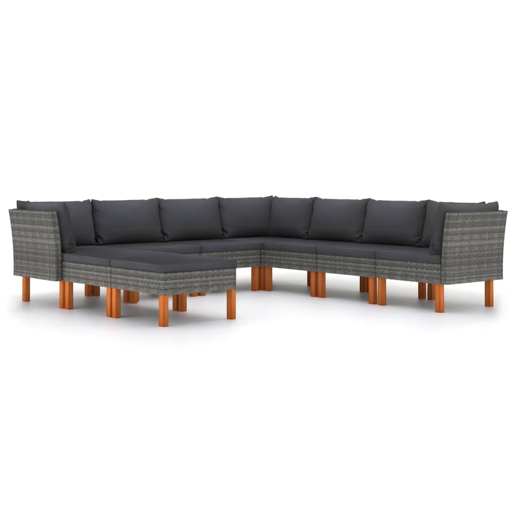vidaXL Set mobilier de grădină cu perne, 9 piese, gri, poliratan vidaXL Set mobilier de grădină cu perne, 9 piese, gri, poliratan