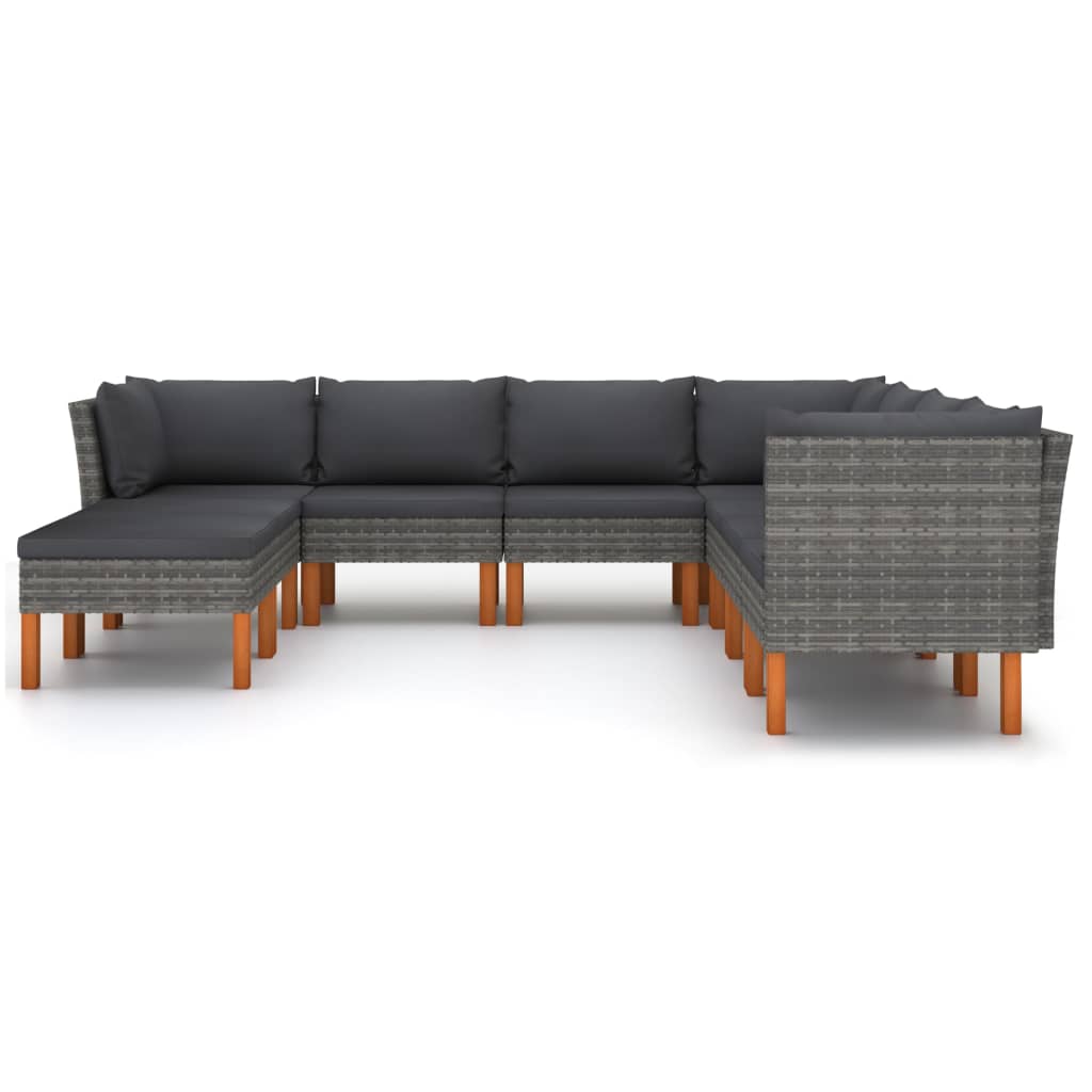 vidaXL Set mobilier de grădină cu perne, 9 piese, gri, poliratan vidaXL Set mobilier de grădină cu perne, 9 piese, gri, poliratan