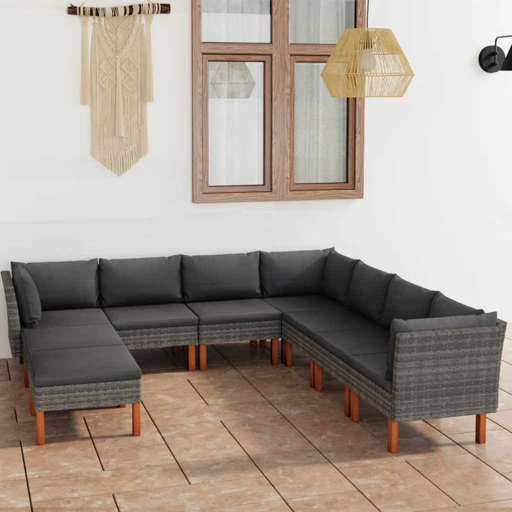 vidaXL Set mobilier de grădină cu perne, 9 piese, gri, poliratan vidaXL Set mobilier de grădină cu perne, 9 piese, gri, poliratan
