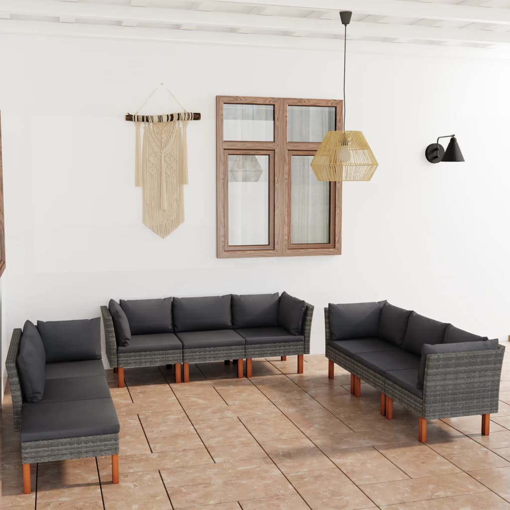 vidaXL Set mobilier de grădină cu perne, 9 piese, gri, poliratan vidaXL Set mobilier de grădină cu perne, 9 piese, gri, poliratan