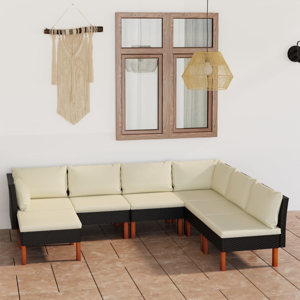 vidaXL Set mobilier de grădină cu perne, 7 piese, negru, poliratan vidaXL Set mobilier de grădină cu perne, 7 piese, negru, poliratan