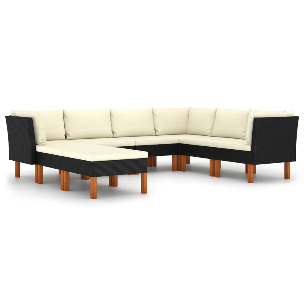 vidaXL Set mobilier de grădină cu perne, 8 piese, negru, poliratan